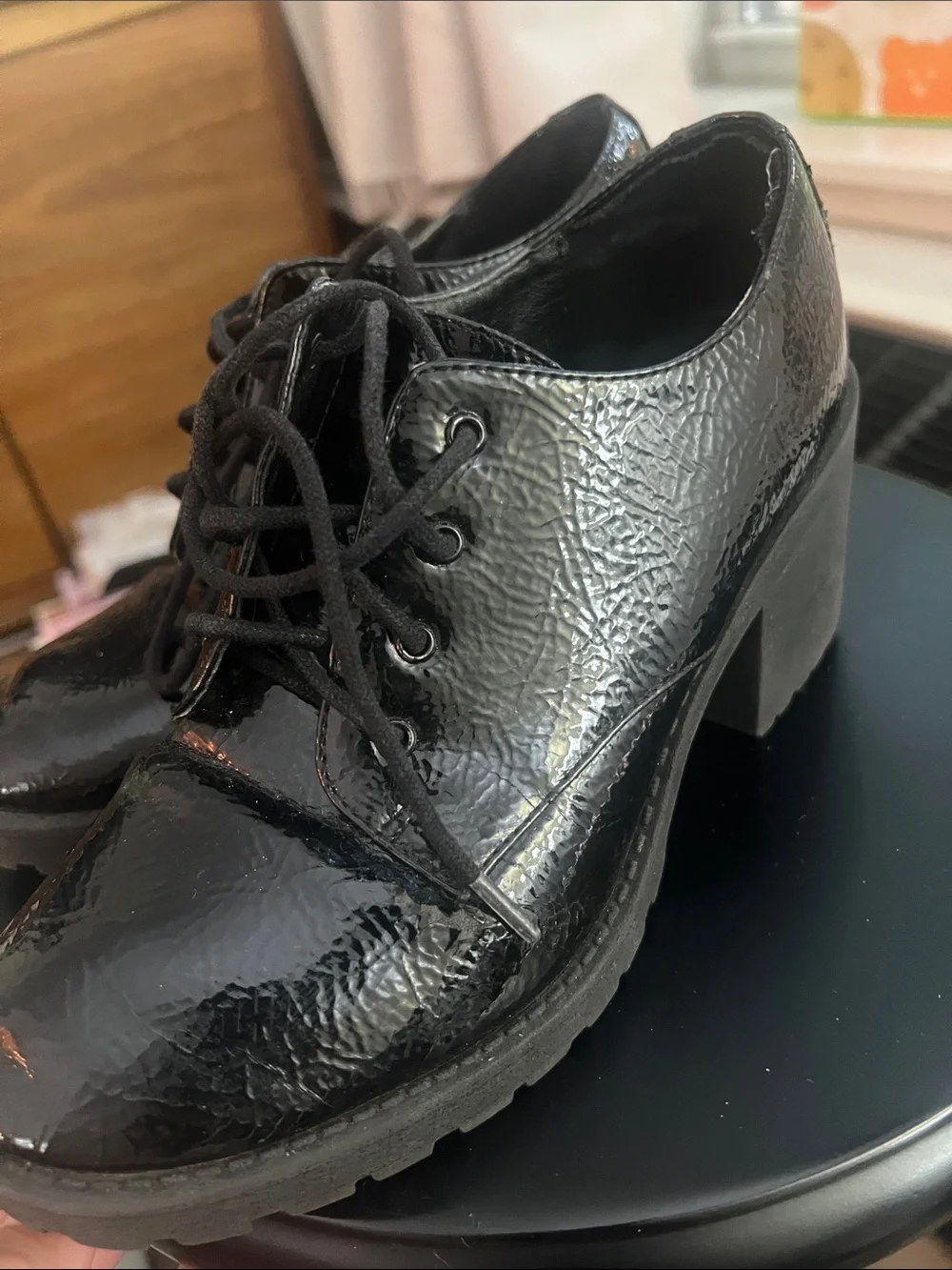 Dirty Laundry Black Patent Leather Lace-Up Oxfords